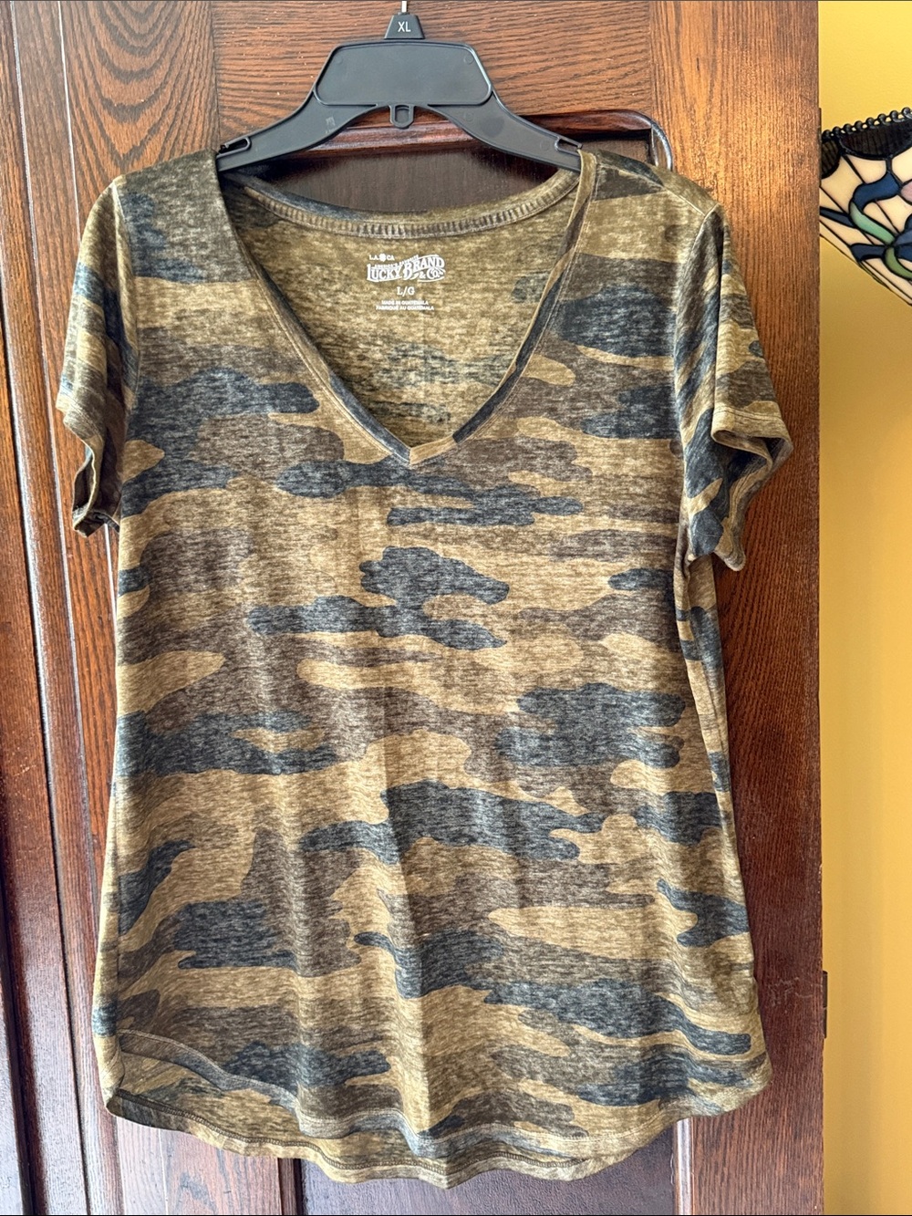 Lucky Brand Olive & Charcoal Camo V-Neck Tee